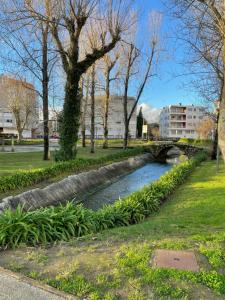 einen Fluss in einem Park mit Brücke in der Unterkunft Apartamento en Ares in Ares
