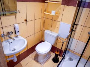 a small bathroom with a toilet and a sink at SEA-PORT Resort in Łeba