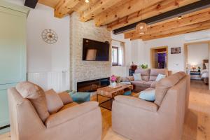 a living room with two couches and a fireplace at SOKOL - Falcon's nest villa in Gračac