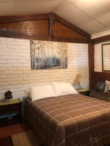 1 dormitorio con 1 cama y una pintura en la pared en La Casa De Arturito., en Santa Lucía