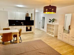 Kuchyň nebo kuchyňský kout v ubytování Moderne 1-Zi Stadtwohnung