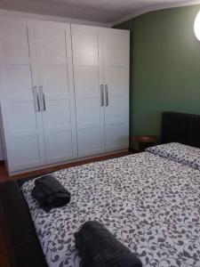 1 dormitorio con 1 cama y armarios blancos en Appartamento romantico indipendente, en Gaglianico