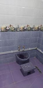 Taghit的住宿－النضافة الهدوُ والأمان，浴室配有紫色卫生间和水槽