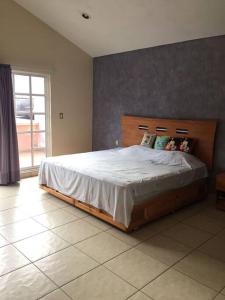 - une chambre avec un grand lit et une grande fenêtre dans l'établissement Comfortable home near to Orizaba, à Jalapilla