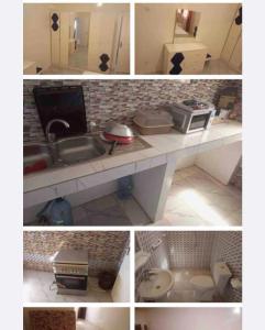un collage de fotos de una cocina con fregadero en Maison FULANI, en Toubab Dialaw