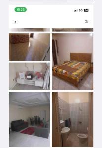 un collage di quattro foto di una stanza di Maison FULANI a Toubab Dialaw