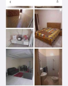 4 fotos de una habitación con cama y baño en Maison FULANI en Toubab Dialaw