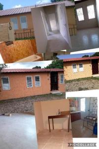 eine Collage mit Fotos eines Hauses und einem Tisch in der Unterkunft D'RESORT WAKE UP AND LIVE YAH in Spanish Town