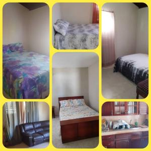 a collage of four pictures of a bedroom at D'RESORT WAKE UP AND LIVE YAH in Spanish Town