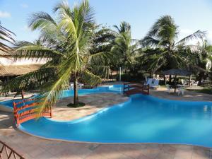 einen Pool in einem Resort mit einer Palme in der Unterkunft Hotel Coco Beach in Conde