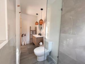 a bathroom with a toilet and a sink at Nature Eco Suite in Wakefield Quebec in Wakefield