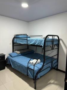 1 dormitorio con 1 litera con sábanas azules en Twoanis Apartment, en Tambor