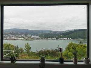 una finestra con vista sul lago di Luxury Harbour view a Dunedin