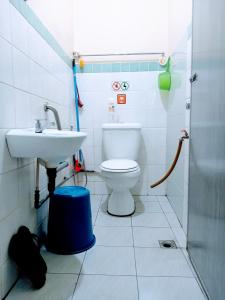 La salle de bains est pourvue de toilettes et d'un lavabo. dans l'établissement ILHAM HOMESTAY Taman Sejati Mile 7, à Sandakan