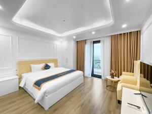 河內的住宿－Chemi Noi Bai Airport Hotel，配有一张床和一张书桌的酒店客房