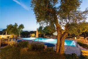 una piscina con un árbol en un patio en Tenuta Bouganville With Garden And Pool - Happy Rentals, en Carpignano Salentino