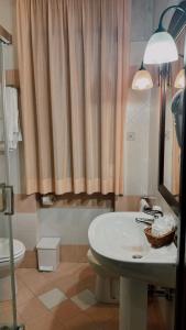 y baño con lavabo, aseo y ducha. en Hotel Sirio en Rotonda