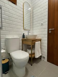 a bathroom with a toilet and a sink at Alojamento Local - Casa Zé Santos - Aldeias do Xisto - Sobral de São Miguel - Covilhã in Sobral de São Miguel