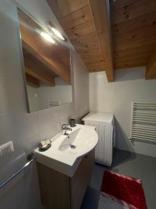 baño con lavabo, espejo y radiador en Valtellinahome, en Villa di Tirano