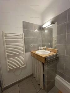 La salle de bains est pourvue d'un lavabo et d'un miroir. dans l'établissement 4VSE-VER4 - Très bel appartement idéalement situé avec parking privé, à Collioure