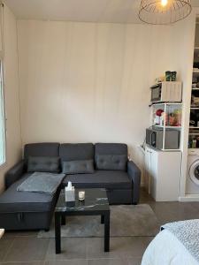 sala de estar con sofá y mesa en Studio Porte de Paris 15e, en Issy-les-Moulineaux