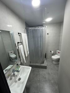 a bathroom with a shower and a sink and a toilet at ABC HOTEL in Yerevan