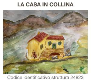 ein Gemälde eines gelben Hauses auf einem Feld in der Unterkunft LA CASA IN COLLINA in Veroli