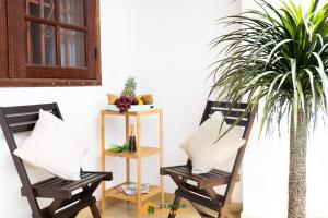 dwa krzesła siedzące obok stołu z rośliną w obiekcie Le Lodge Safari au centre-ville w mieście Kajenna