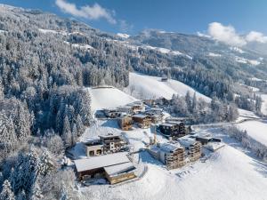 an aerial view of a resort in the snow at RANAPART - Panoramawohnung Sonnenseite Zillertal in Hart im Zillertal
