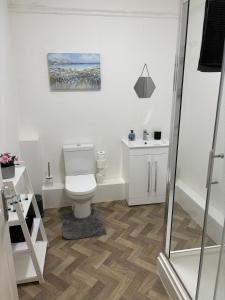a bathroom with a toilet and a sink at Urban Heights, Central BH1 in Bournemouth