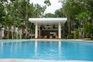 uma piscina em frente a uma villa em Aqua Viva, Pool, AC, Internet, Beach club em Bacalar