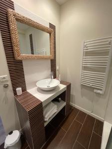 a bathroom with a sink and a mirror at Loft de charme en centre-ville in Pau