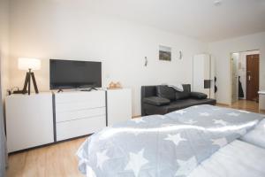 a bedroom with a bed and a tv and a couch at Studio - Kapperundweg 4-3 Winterberg in Winterberg