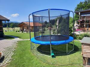 een trampoline in een hoepel in een tuin bij Ferienwohnung am Wirtshof in Siegsdorf