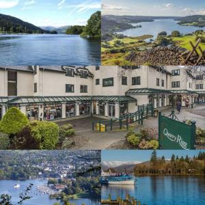 a collage of pictures of a hotel and a lake at Modern Bowness-on-Windermere Flat - Free Parking in Bowness-on-Windermere