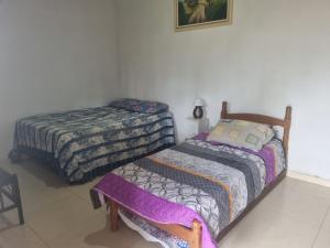 a bedroom with two twin beds in a room at Recanto Videira Rota do Vinho in São Roque