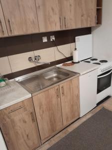 una cocina con fregadero y estufa en Vikendica Stars, en Jahorina
