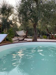 a pool of blue water with trees and chairs at A-luxury Glamping by La Mignola in Fasano