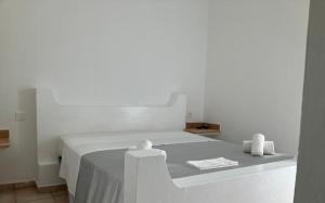una camera da letto bianca con un letto con due asciugamani sopra di Luxury Penthouse on Square two a Sal Rei