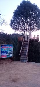 a set of stairs with a tree and a sign at Ihram Hotel And Guest House in Swat
