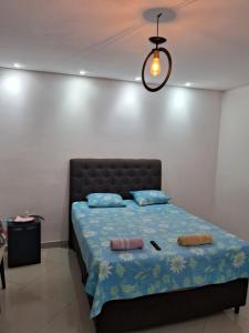 1 dormitorio con 1 cama con 2 almohadas en Kitnet Suite próxima aeroportoe Guarulhos en Guarulhos