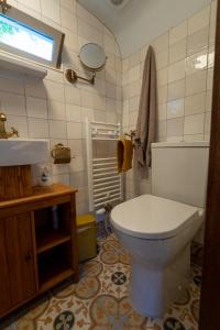 een badkamer met een toilet en een wastafel bij De Wagen in Egmond-Binnen
