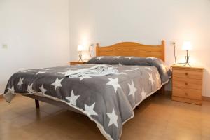 リウマルにあるEusebio - Casa en Riumar para 4 personas y en primera línia de mar - Deltavacacionesのベッド(星が付いた灰色の掛け布団付)