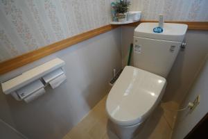 a bathroom with a toilet with a remote control on it at 白馬シェア Hakuba share in Hakuba