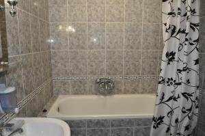 a bathroom with a tub and a toilet and a shower curtain at DayFlat Apartments Kremenchug in Kremenchuk +5 photos