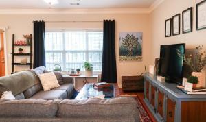 a living room with a couch and a tv at Cozy Artist's Cottage-3br, Dt, Uga, Classic Cent in Athens