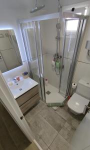 y baño con ducha y aseo. en Apartamento la Unión II , calidad y comodidad, en Castellón de la Plana