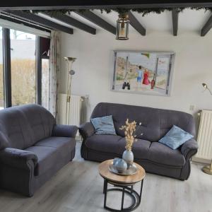 a living room with two couches and a table at Klepperstee Esdoorn 3 in Ouddorp
