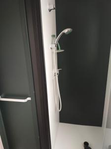 a shower with a shower head in a bathroom at MOBIL HOME LE LOZERIEN in Valras-Plage