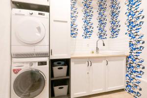 een keuken met een wasmachine en een wastafel bij Maison Saint Agnan in Ahuy